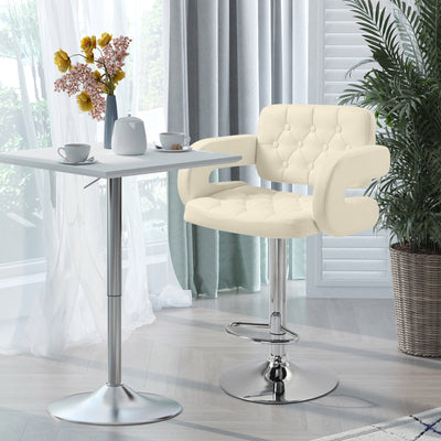 HOMCOM PU Leather Upholstered Swivel Bar Stool, Height Adjustable with Back, Armrest, Footrest, Beige 