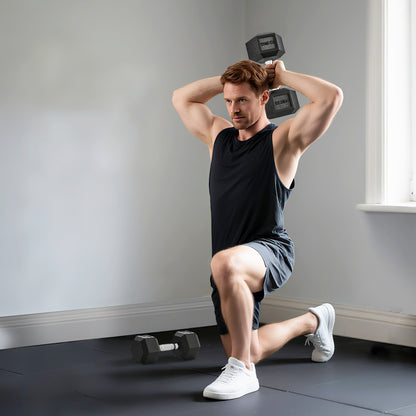 HOMCOM 2x12.5KG Rubber Hex Dumbbell Portable Hand Weights Dumbbell Home Gym