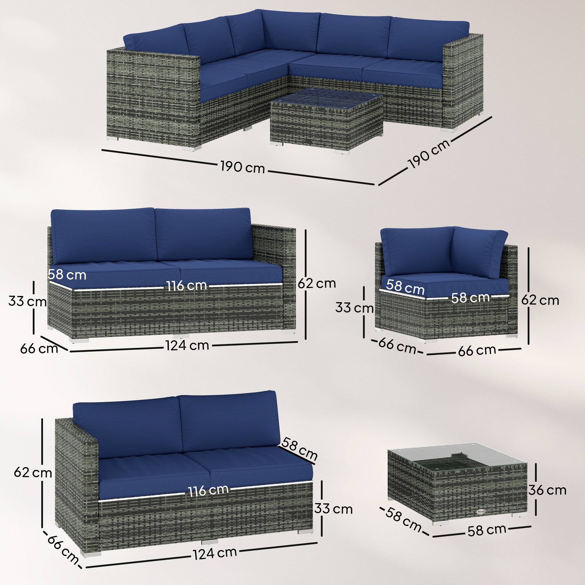 Outsunny Four-Piece Rattan Sofa Set - Blue 