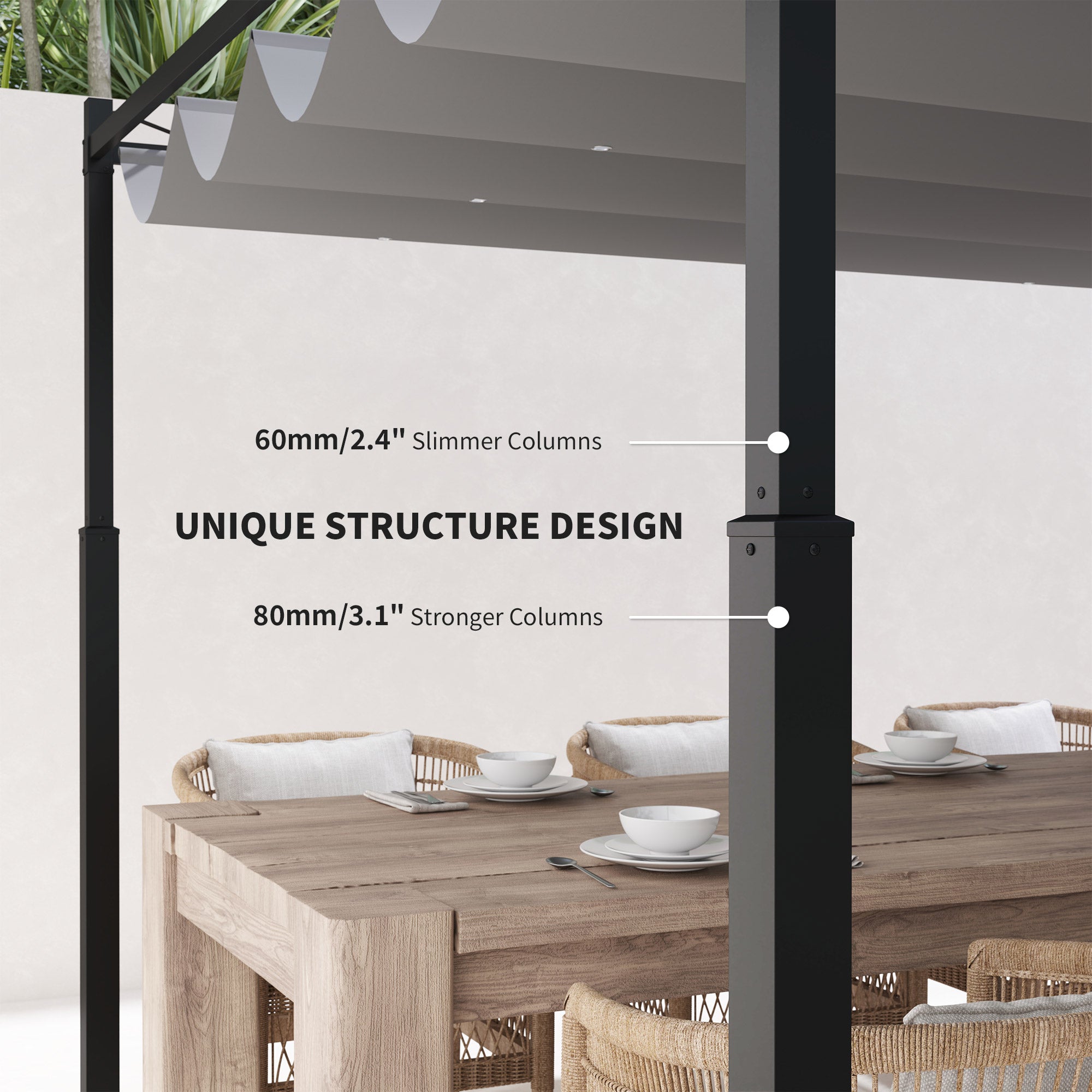 Outsunny 3 x 3(m) Garden Pergola with Retractable Roof and Magnetic Fixture, Outdoor Gazebo Pergola Kit Sun Shade Canopy, UPF30+, 80mm Metal Column, Grey