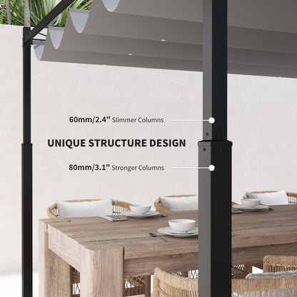 Outsunny 3 x 3(m) Garden Pergola with Retractable Roof and Magnetic Fixture, Outdoor Gazebo Pergola Kit Sun Shade Canopy, UPF30+, 80mm Metal Column, Grey