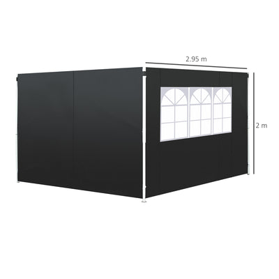 Outsunny 3 Meters Gazebo Replaceable Exchangeable Side Panel Wall Panels Walls With Window, Black 