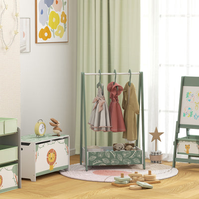 AIYAPLAY Baby Clothing Rack with Hangers, Storage Shelf for Bedroom, Leaf Theme, for Ages 3-6, Green 