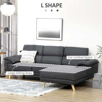 HOMCOM 3 Seater Corner Sofas for Living Room with Adjustable Headrest, Fabric L Shaped Sofa Settee, Couch, Dark Grey 