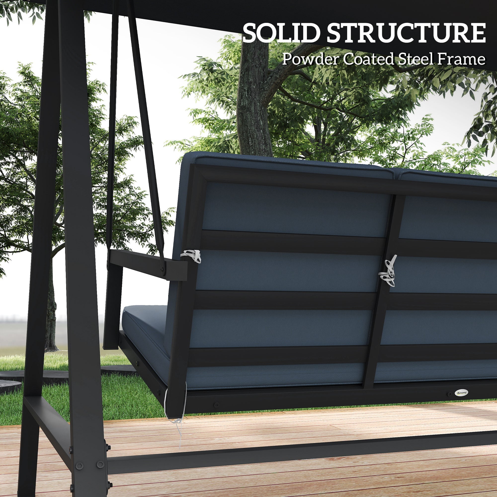Outsunny Three-Seat Garden Swing Chair, with Adjustable Canopy - Dark Grey 