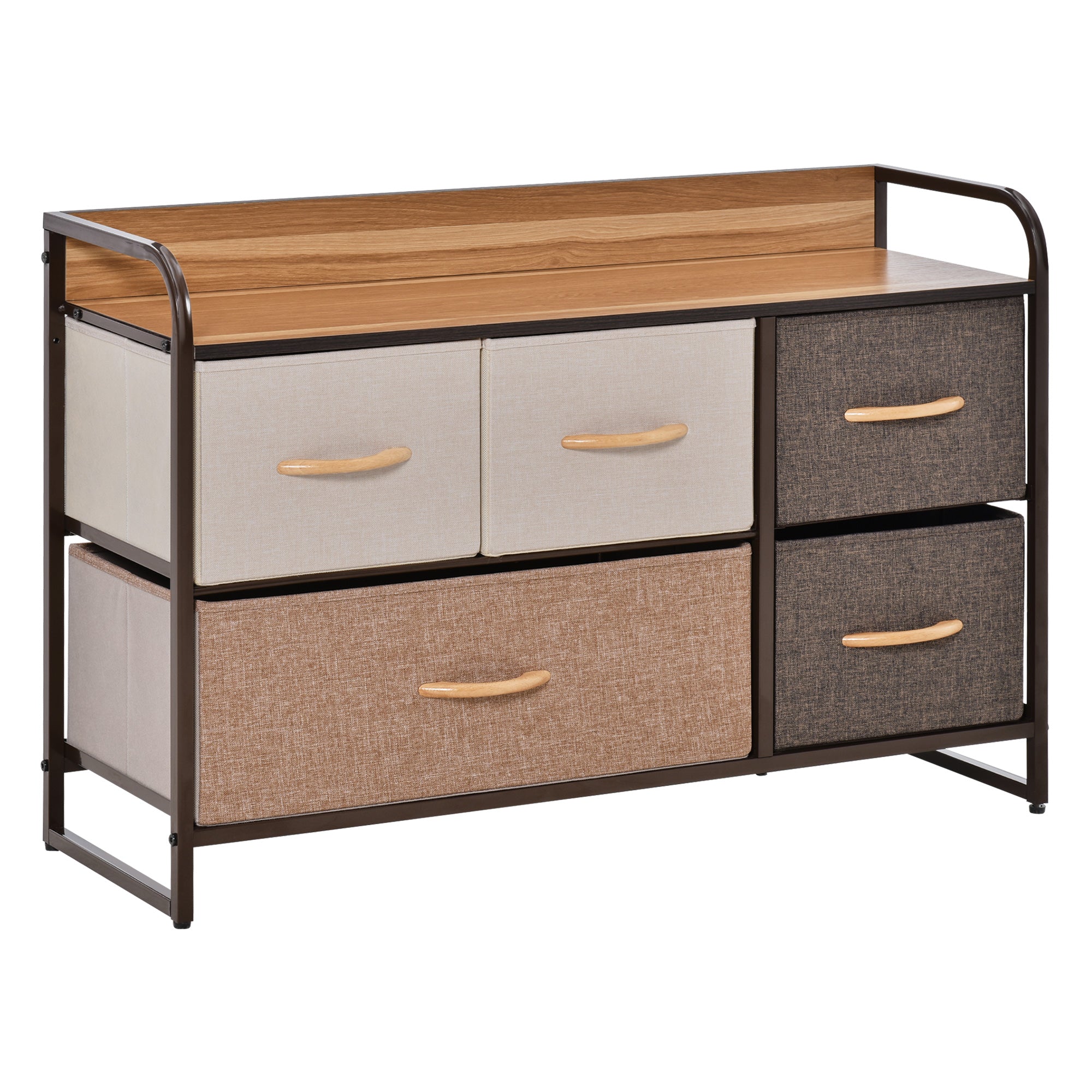 HOMCOM 5-Drawer Dresser, Linen Fabric Chest of Drawers, Dresser Tower Unit for Bedroom Hallway Entryway, Storage Organizer with Steel Frame Wooden Top 