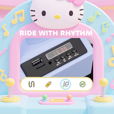 AIYAPLAY Hello Kitty Kids Ride on Bumper Car with Remote Control, Two Joysticks, Music, Lights, Safety Belt, White 