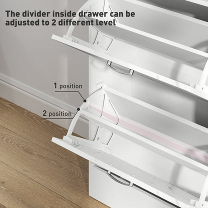 HOMCOM Marble Shoe Storage Cabinet with 3 Flip Drawers, Hallway Cabinet with Top Drawer and Adjustable Shelves, Shoe Cupboard for 18 Pairs, White 