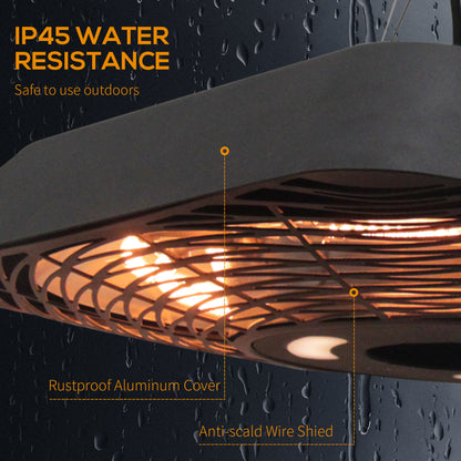 Outsunny 2000W Electric Hanging Patio Heater Ceiling Mounted Halogen Heating Indoor Outdoor with Remote Control Aluminium 