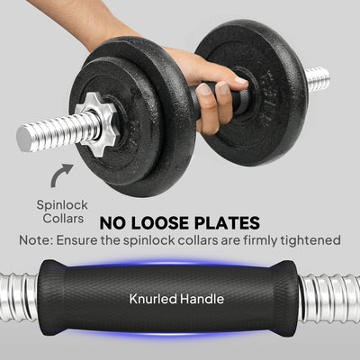 SPORTNOW 2-in-1 Adjustable Dumbbells Set, 20kg Cast Iron Weights Dumbbells Set with Non-Slip Grip for Strength Training, Weight Lifting, Bodybuilding, Home Gym Workout Equipment for Men & Women 