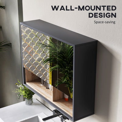 HOMCOM Bathroom Mirror Cabinet, Wall Mounted Bathroom Cabinet with Mirror, 3 Doors and Cupboards, Grey 