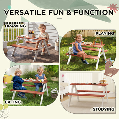 Outsunny Kids Picnic Table, Wooden Table and Bench Set, Kids Garden Furniture for Patio Aged 3-8 Years Old, Brown 