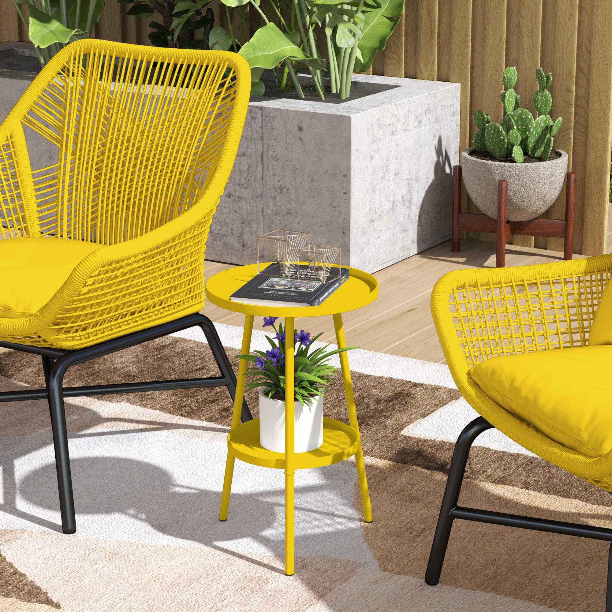 Outsunny Two-Tier Metal Garden Table - Yellow 