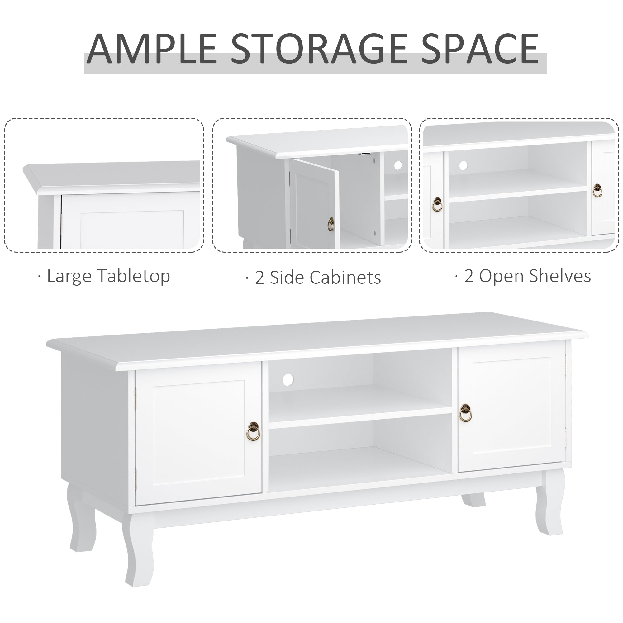 HOMCOM TV Stand for TV up to 55", 2 Doors TV Cabinet with Open Storage Shelves and Cable Management, TV Table Unit for Living Room Bedroom Entertainment Room, 120L x 45W x 50.5H, White 