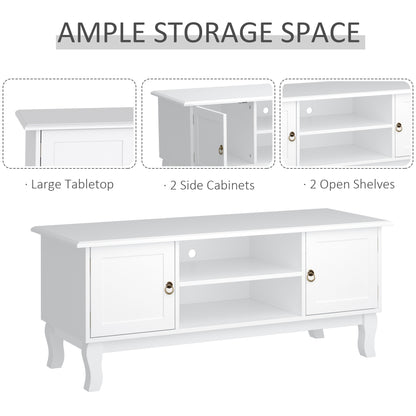 HOMCOM TV Stand for TV up to 55", 2 Doors TV Cabinet with Open Storage Shelves and Cable Management, TV Table Unit for Living Room Bedroom Entertainment Room, 120L x 45W x 50.5H, White 