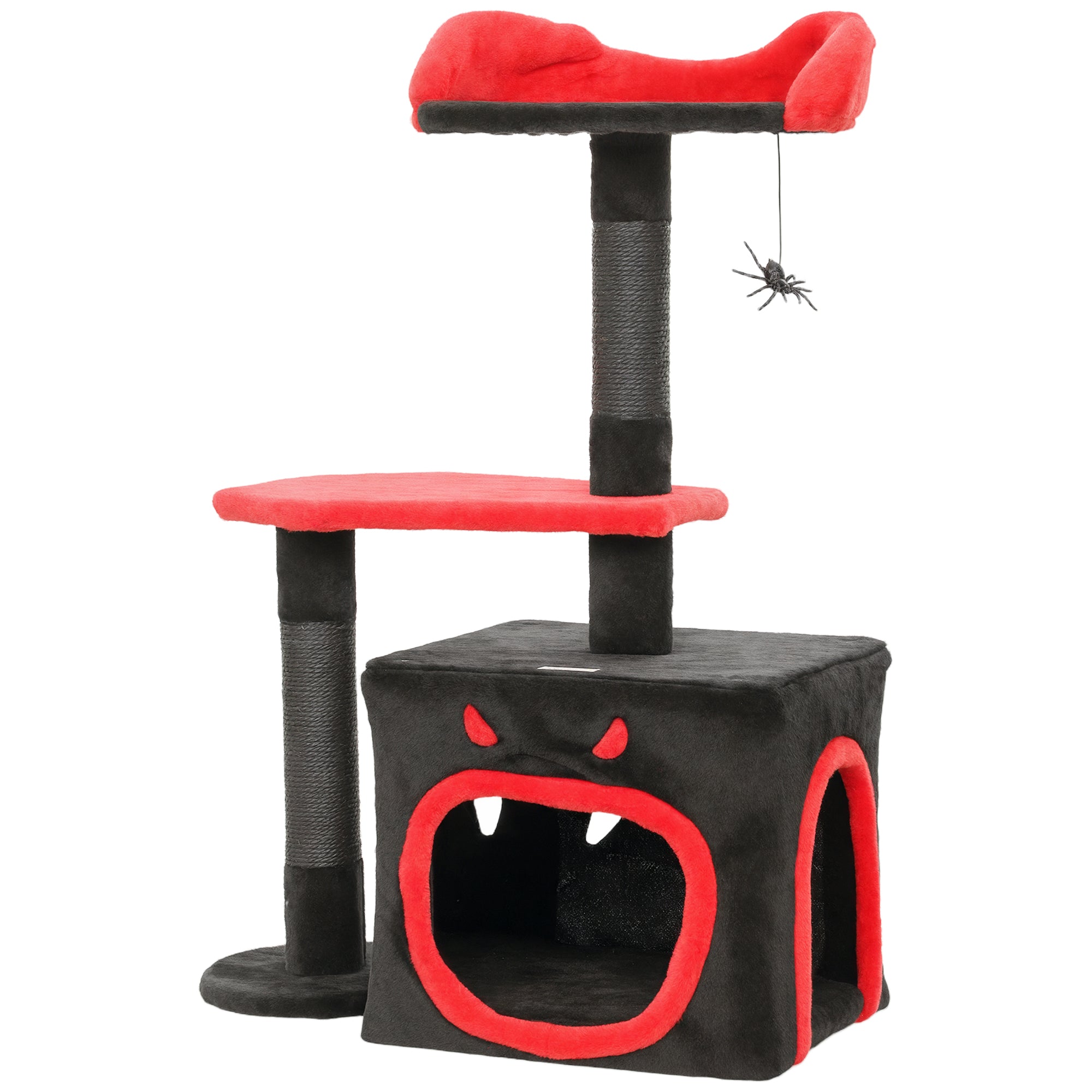 PawHut Cat Tree, Gothic Cat Tower with Scratching Posts, Cute Condo, Coffin Platform, Bed and Spider Toy, Halloween 