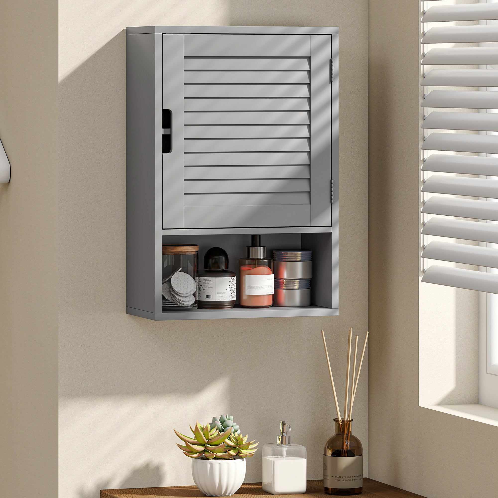 HOMCOM Bathroom Cabinet, Wall Mounted Storage Cabinet with Adjustable Shelves, 40 x 20 x 60 cm, Grey 