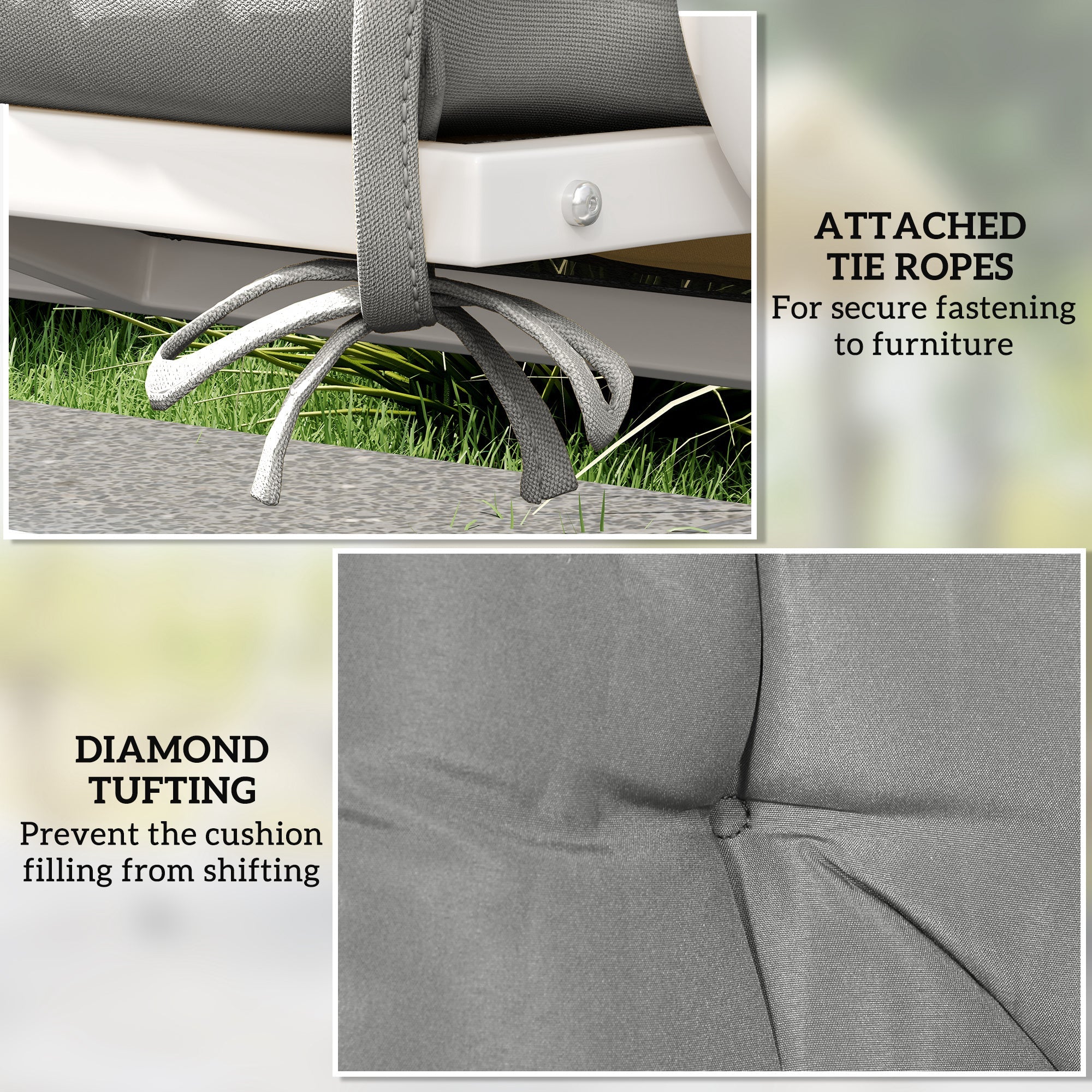 Outsunny 2 Seater Bench Pad, Garden Chair Cushion with Back and Ties for Indoor and Outdoor Use, 98 x 100 cm, Light Grey 