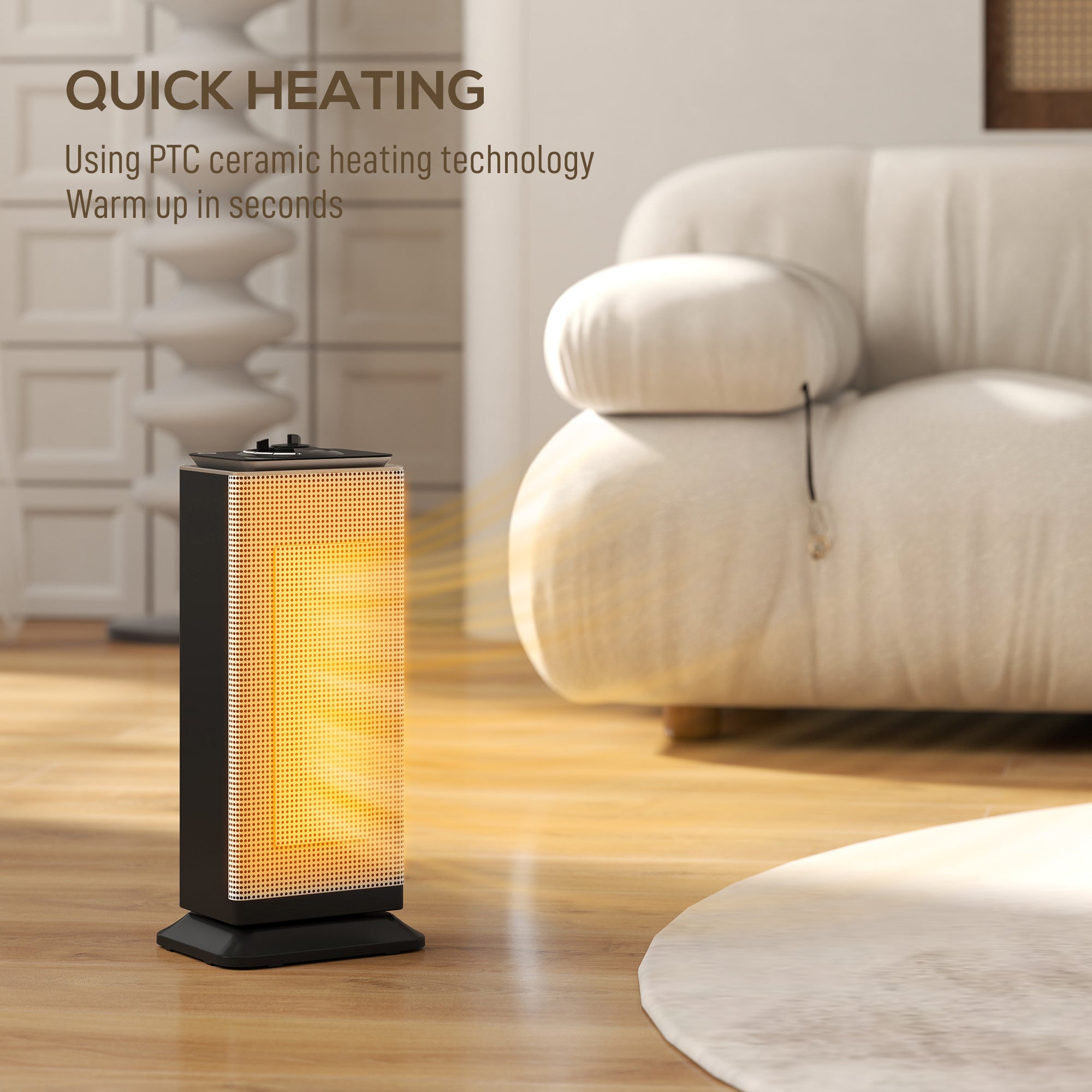 HOMCOM 2000W Ceramic Electric Heater with Fan, Oscillation - Black 