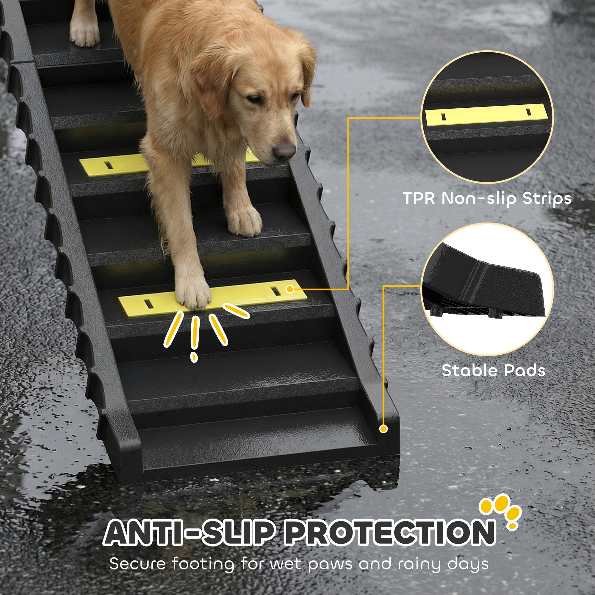 PawHut Dog Car Ramp with Anti-Slip Steps, 10-Steps Pet Stairs for Pets to Access Cars and High Beds, Black 