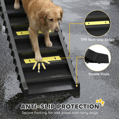PawHut Dog Car Ramp with Anti-Slip Steps, 10-Steps Pet Stairs for Pets to Access Cars and High Beds, Black 