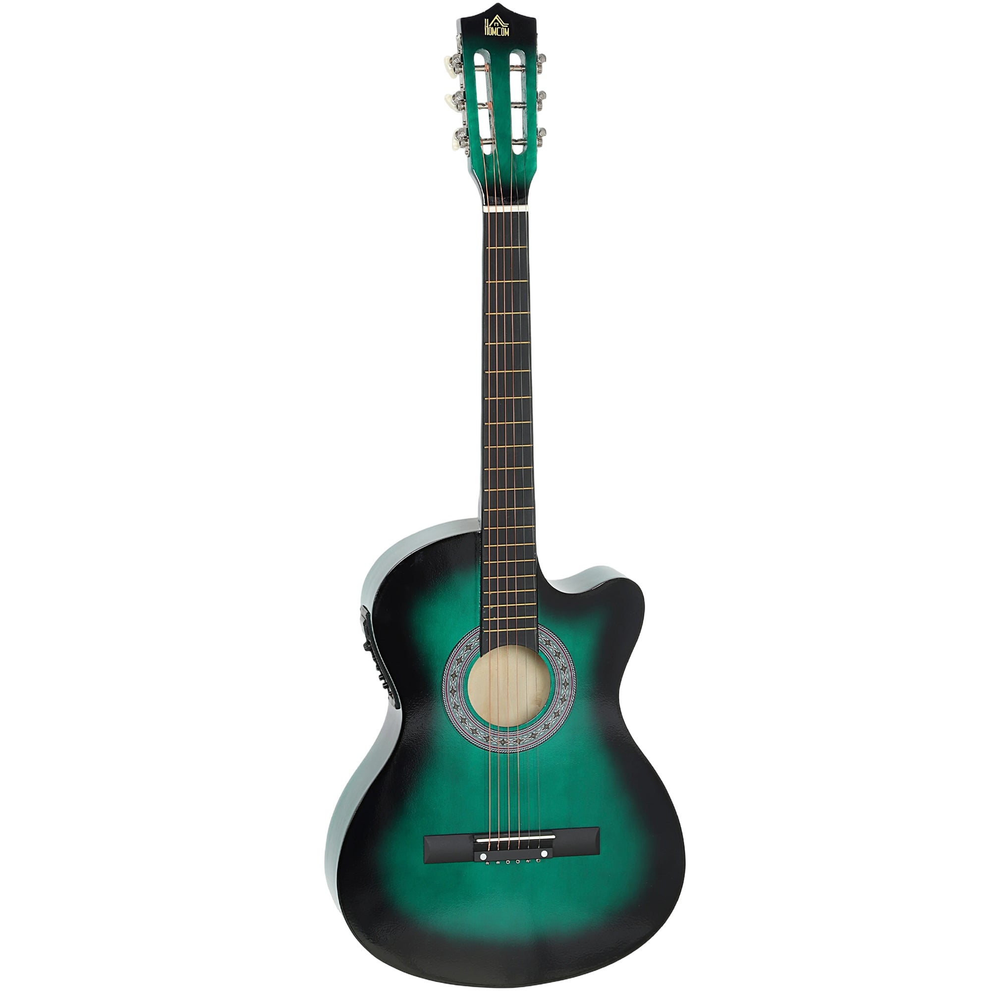 HOMCOM 38 Inch Acoustic Electric Guitar, Beginner Junior Adult Guitar Gloss Finish with Carrying Case - Dark Green 