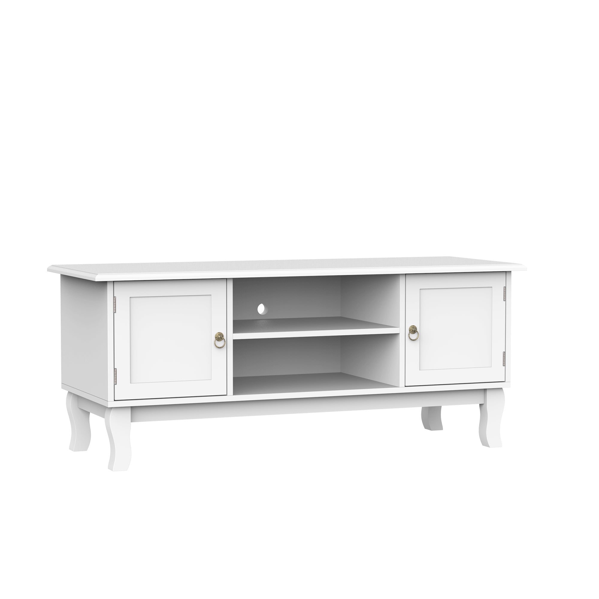 HOMCOM TV Stand for TV up to 55", 2 Doors TV Cabinet with Open Storage Shelves and Cable Management, TV Table Unit for Living Room Bedroom Entertainment Room, 120L x 45W x 50.5H, White 