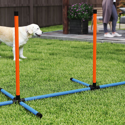 PawHut 6 Pieces Dog Agility Equipment Set with Weave Poles, Jump Ring and Hurdle, Pause Box and Carry Bag, Orange 