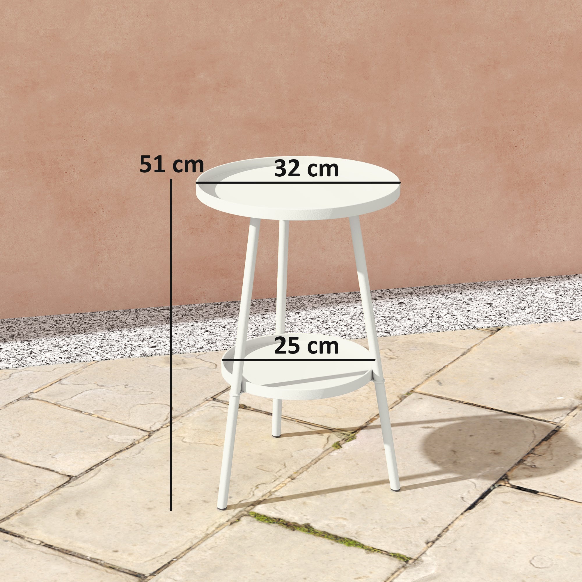 Outsunny Two-Tier Metal Garden Table - White 