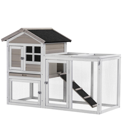 PawHut 2 in 1 Rabbit Hutch Outdoor Guinea Pig Hutch Bunny Run Double Main House with Run, No-Leak Tray 259 x 64 x 92cm, Grey 
