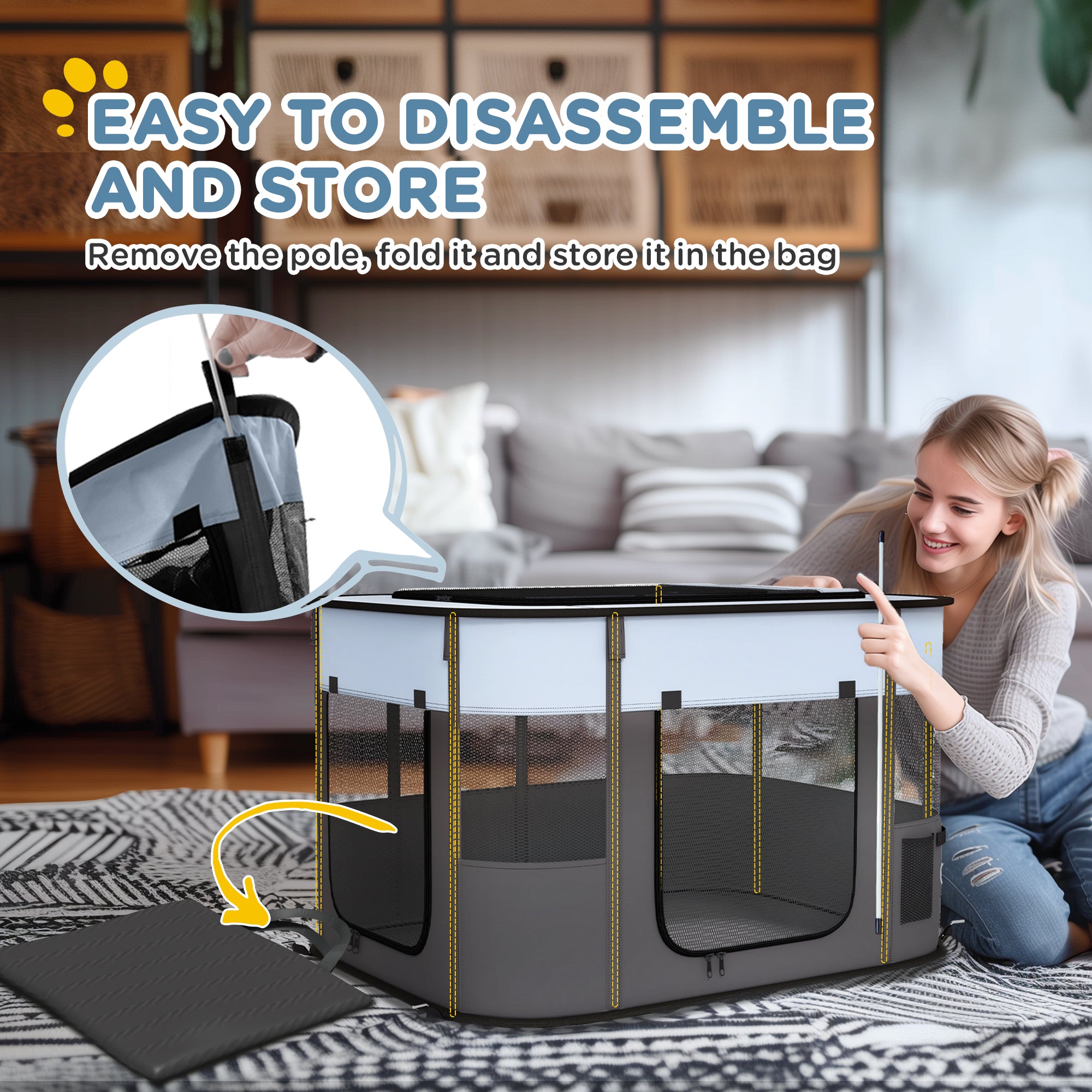 PawHut Foldable Dog Pen with Storage Bag for Indoor/Outdoor Use - Grey 