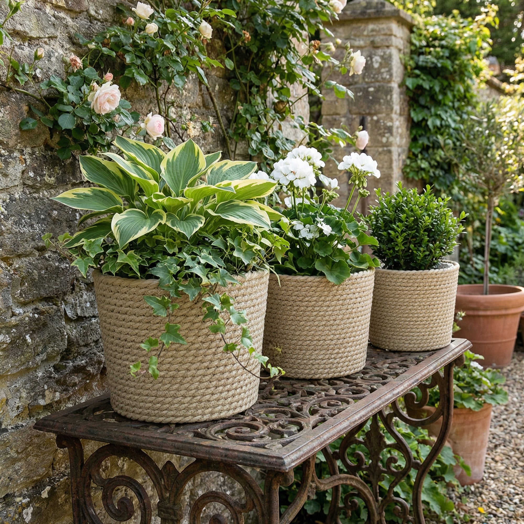 Outsunny Seagrass Planters Set of 3 Plant Pots for Indoor Outdoor Patio Balcony Natural 