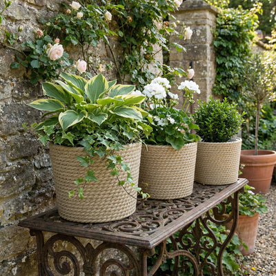 Outsunny Seagrass Planters Set of 3 Plant Pots for Indoor Outdoor Patio Balcony Natural 