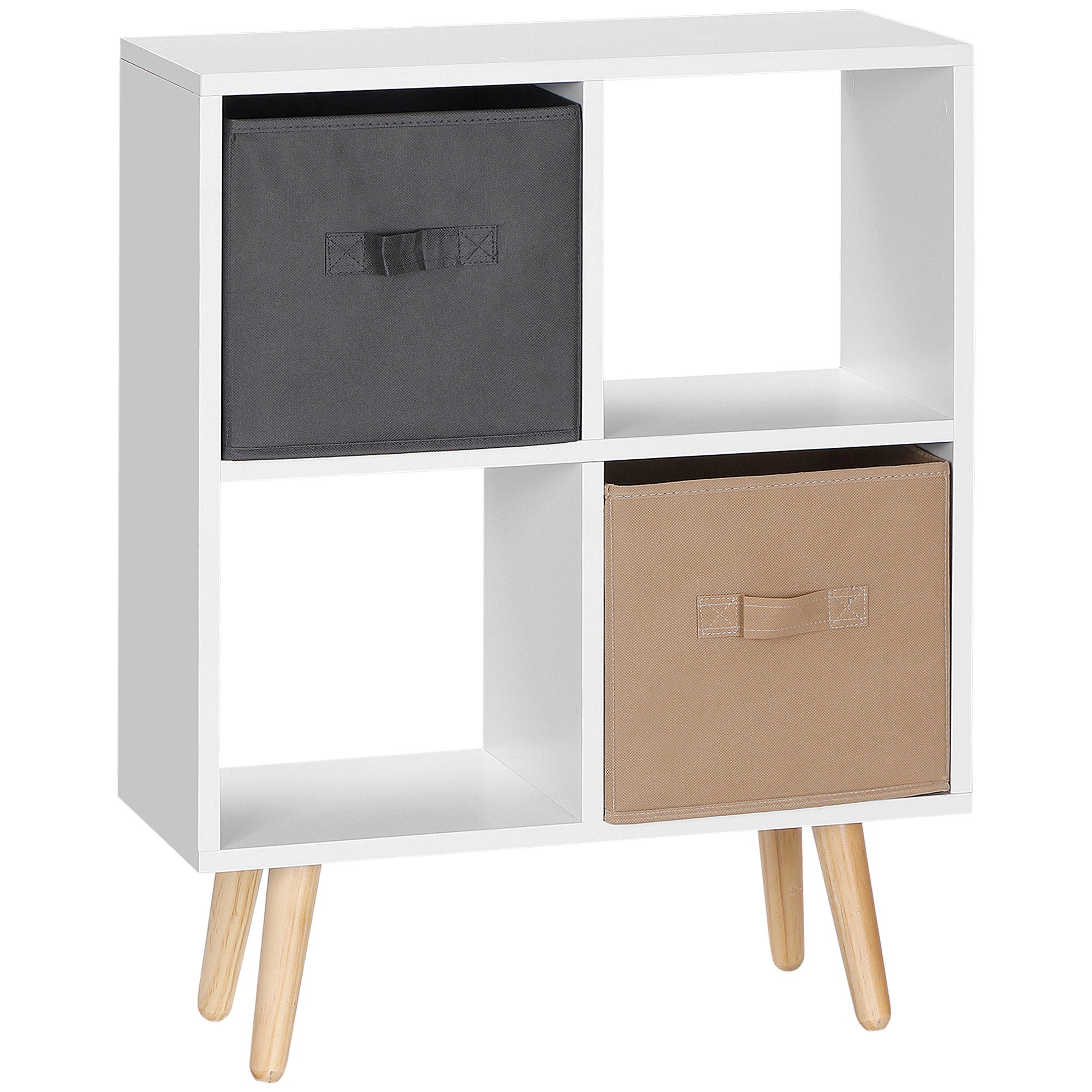 HOMCOM Freestanding 4 Cube Unit Cabinet Unit w/ 3 Fabric Drawers Handles Home Office Storage Shelves 