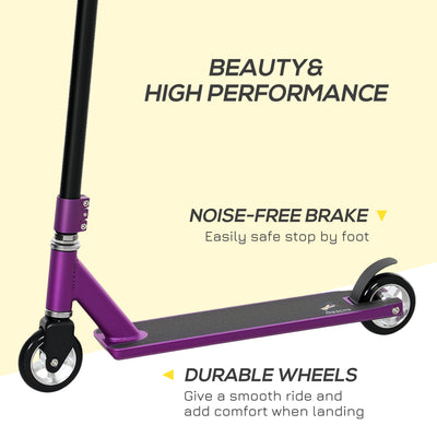 HOMCOM Stunt Scooter, 360° Entry Level Tricks Scooter w/ Lightweight Aluminium Deck and ABEC 7 Bearing, For Age 14+ Beginners, Purple 