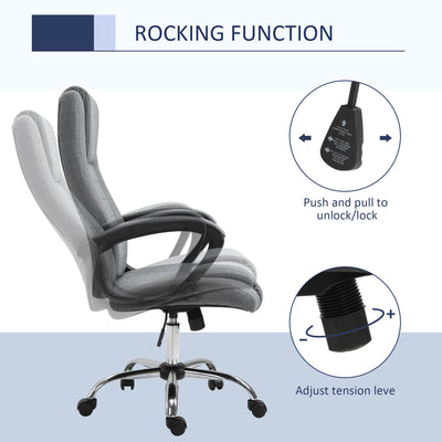 Vinsetto Office Chair, Computer Desk Chair, Linen Fabric Swivel Chair with Adjustable Height, Rolling Wheels for Home and Study, Grey 