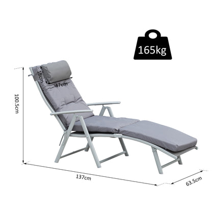 Outsunny Steel Frame Outdoor Garden Padded Sun Lounger w/ Pillow Grey 