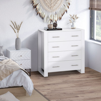 HOMCOM Chest Of 4 Drawers Storage Cabinet Bedroom Clothes w/Metal Handles Base Freestanding Unit Furnishing Living Room White 