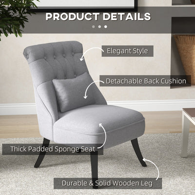 HOMCOM Fabric Single Sofa, Tub Chair, Upholstered Bedroom Chair with Pillow, Solid Wood Leg for Home, Living Room, Dining Room, Set of 2, Grey 