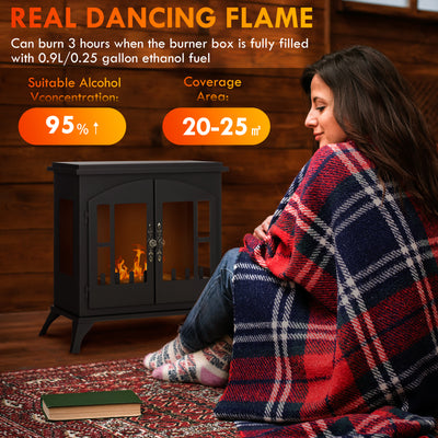 HOMCOM Freestanding Ethanol Fireplace Stove, Bioethanol Fire with Stainless Steel Flame Snuffer, 0.9L Tank, 3 Hours Burning Time for Indoor, Black 