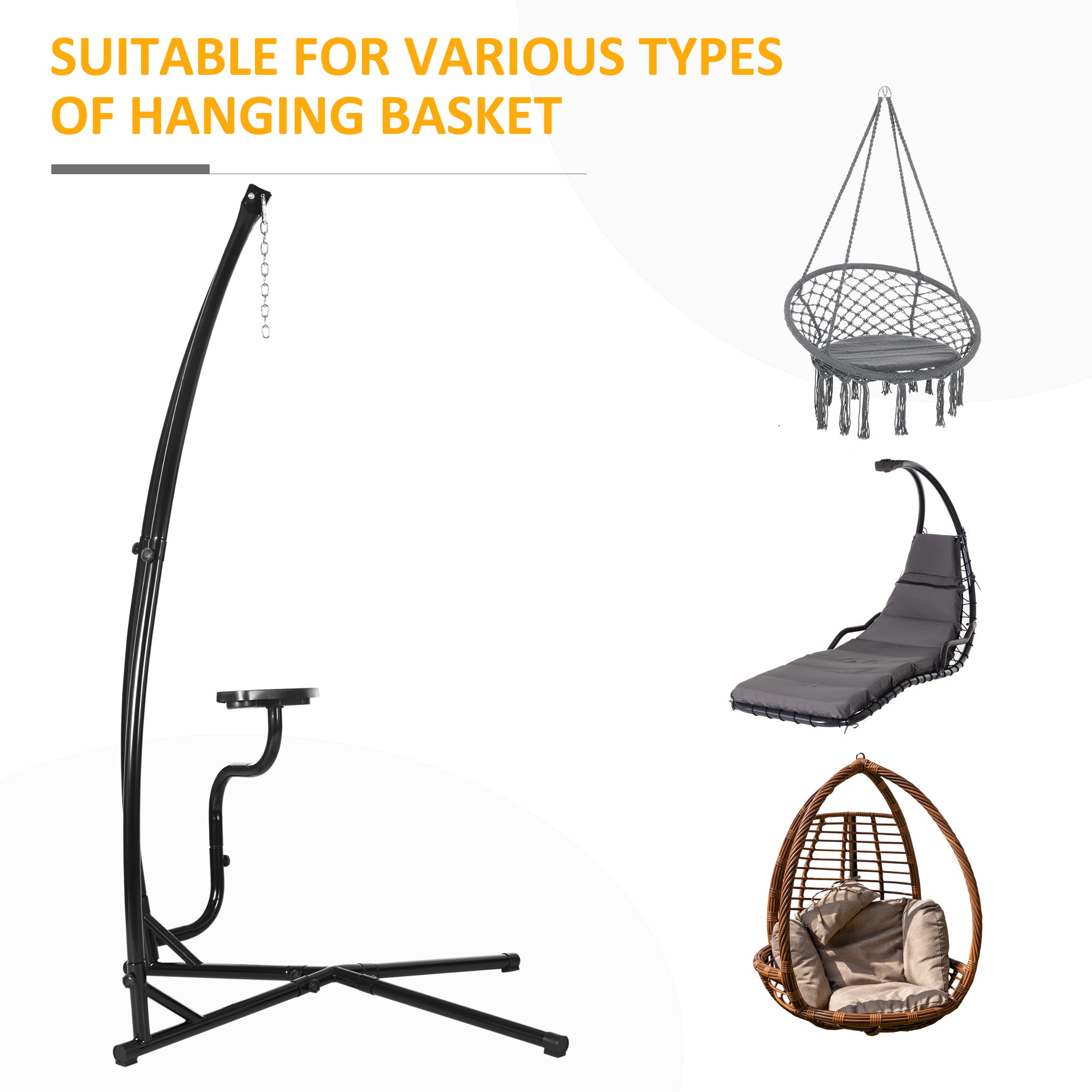 Outsunny Hammock Chair Stand Only Construction Heavy Duty Metal C-Stand for Hanging Hammock Chair Porch Swing Indoor or Outdoor Use 