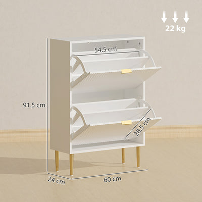 HOMCOM Narrow Shoe Cabinet with 2 Flip Drawers - White 