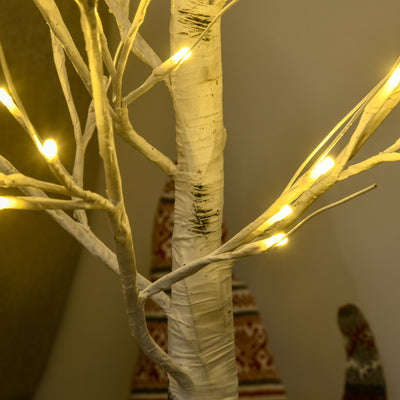 HOMCOM 4ft Artificial White Birch Tree Light with Warm White Pre-Lit LED Light for Indoor and Covered Outdoor Use 