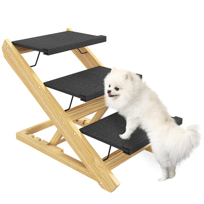 PawHut Adjustable Dog Steps Dog Ramp, 3-Step Non-slip Pet Stairs for Medium Sized Dogs, Foldable Dog Stairs for Bed Sofa 