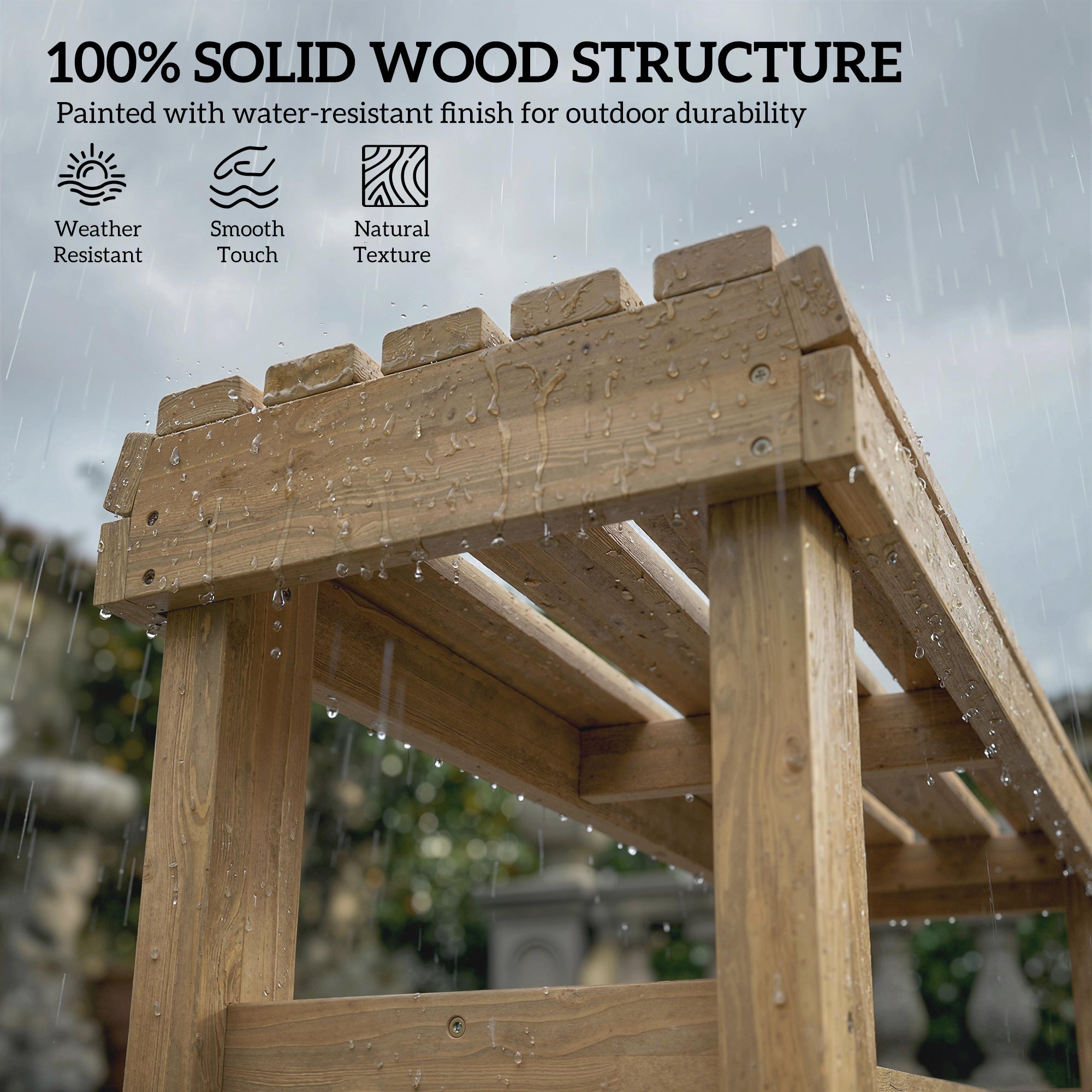 Outsunny Wooden Outdoor Bench, 2 Seater Garden Bench, Backless Patio Bench with Slatted Curved Seat, Natural Wood Finish 