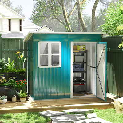 Outsunny 7 x 4ft Galvanised Steel Garden Shed, with Lock and Gloves - Green 