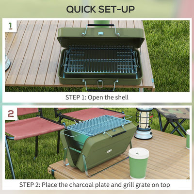 Outsunny Metal Suitable-Style Portable BBQ Grill - Green 