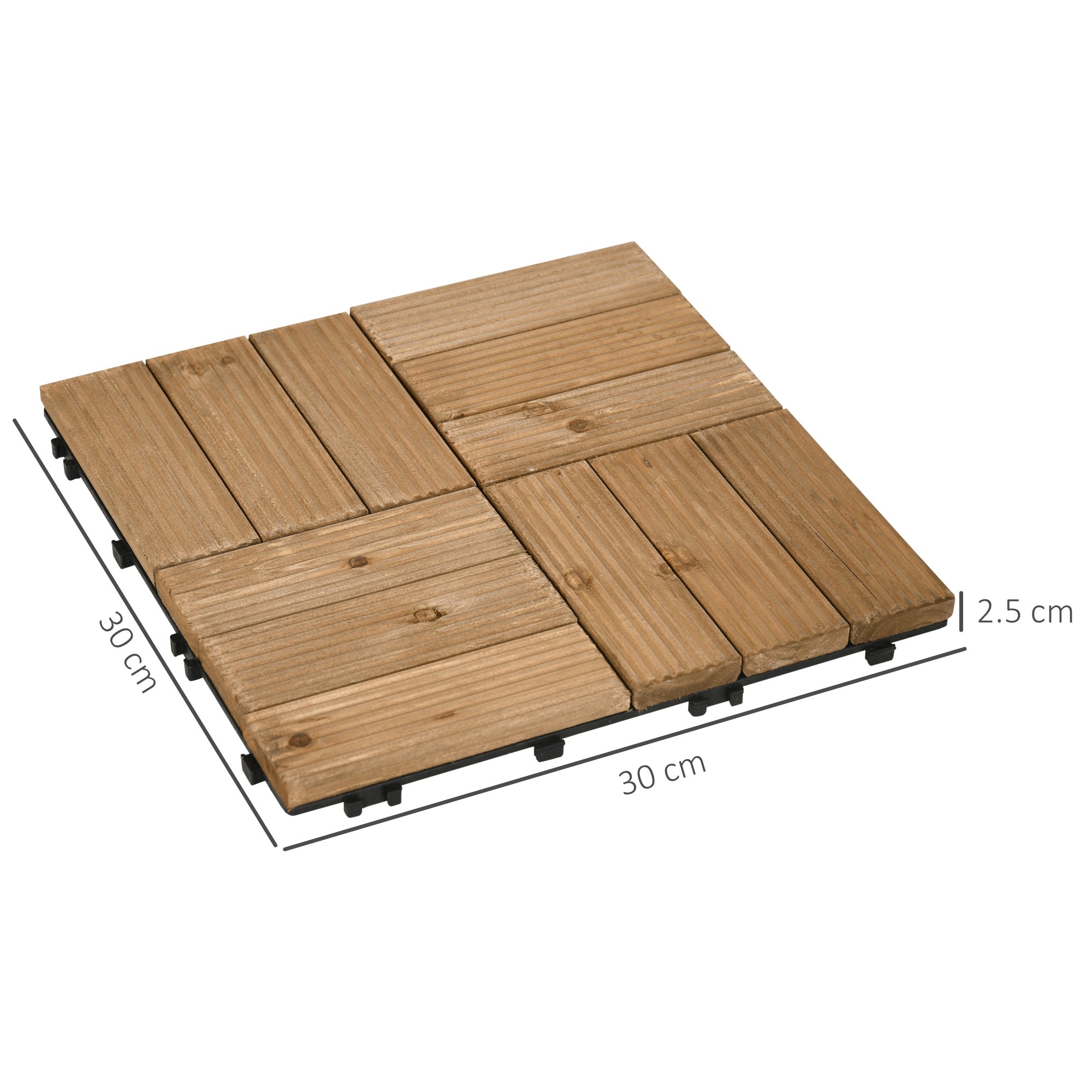 Outsunny 27 Pcs Wooden Interlocking Decking Tiles, Outdoor Flooring Tiles for Patio, Balcony, Terrace, Hot Tub, 30 x 30 cm per Piece, 2.5\'e3\'8e\'a1 per Pack, Brown