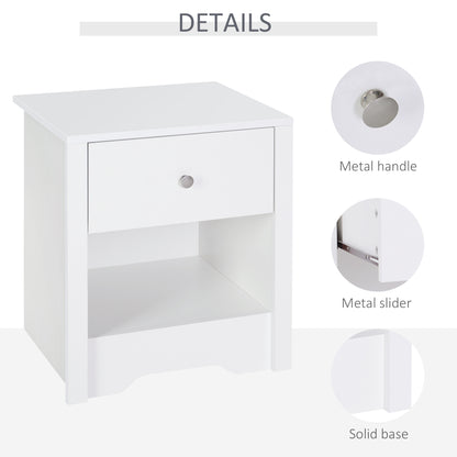 HOMCOM Modern Bedside Table, Nightstand with Drawer Shelf, End Table for Living room, Bedroom White 