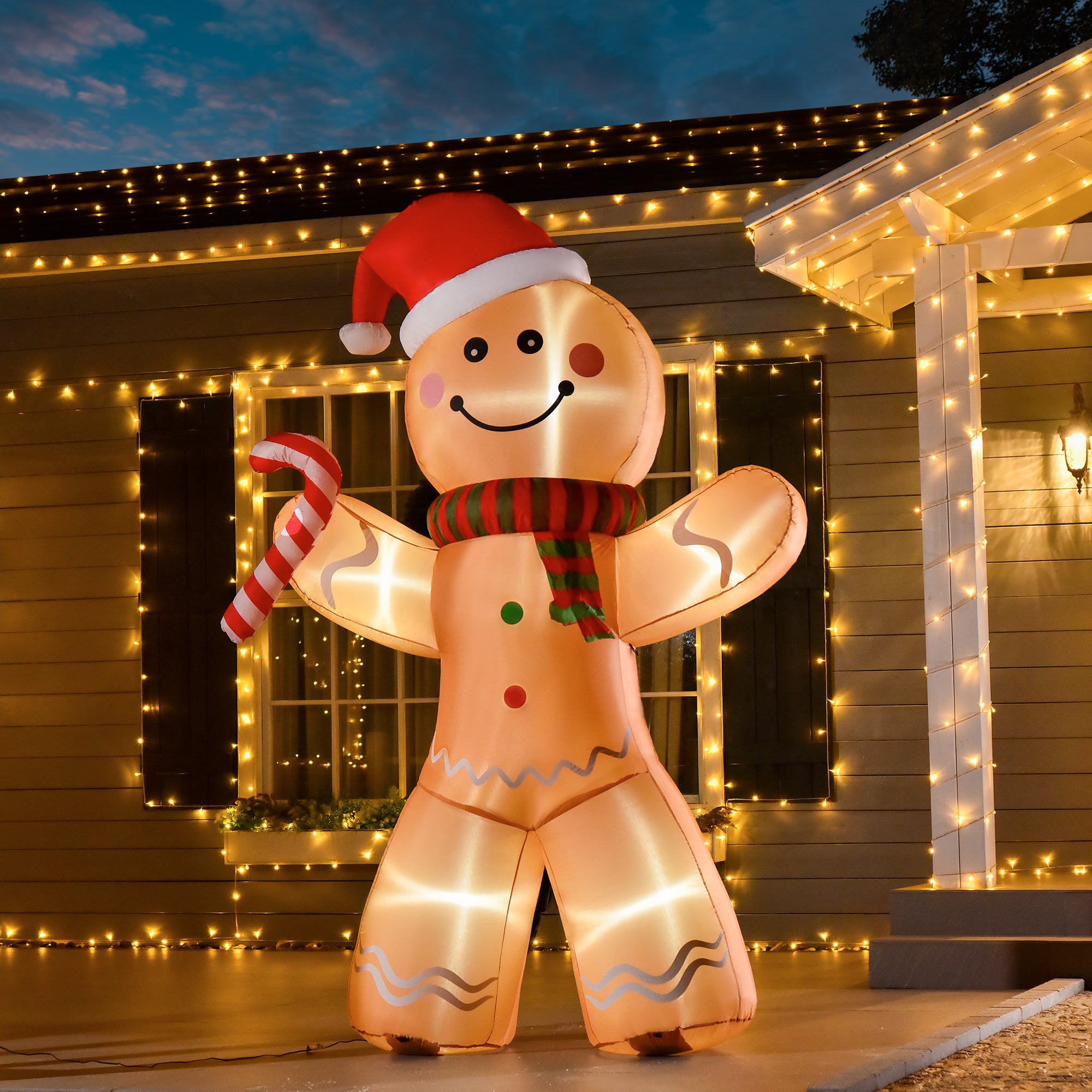 HOMCOM 8ft Christmas Inflatable Gingerbread Man, Lighted Blow Up Yard Decor Indoor Outdoor Garden Lawn Party Prop 